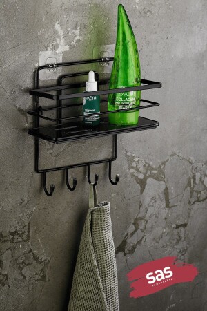 MNZ-الملصق طيلة الحياة رف لاصلبة قابلة للتعديل منظمة الحمام حامل الشامبو الأسود Lş-01 Sssk - Sas Haus