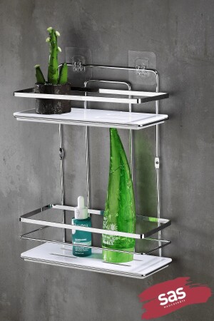 MNZ-الملصق على مدى الحياة من البلورات المقاومة للصدأ رف المرحاض منظمة الحمام حامل الشامبو Lş-02 Kb - Sas Haus