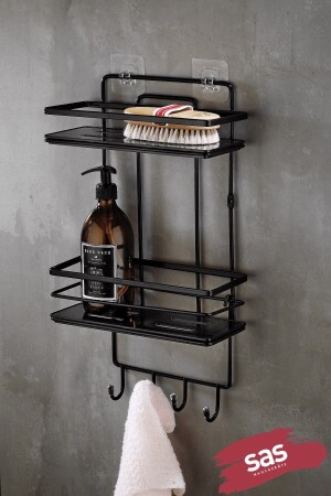 MNZ-الملصق على مدى الحياة من البلورات المقاومة للصدأ رف المرحاض منظمة الحمام حاملاً شامبو أسود Lş-02 - Sas Haus