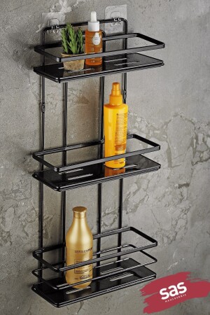 MNZ-الملصق على مدى الحياة من البلورات المقاومة للصدأ رف الحمام منظمة شامبو حامل الأسود Lş-03 Ss - Sas Haus