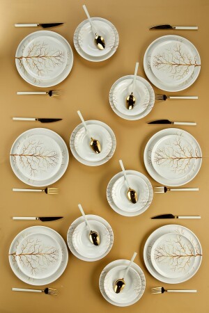 شجرة من الذهب من MNZ Lux Ceramic 24 Piece عشاء مجموعة 6 أشخاص ، عشاء مجموعة من الذهب من الشجرة - Erbaşlar