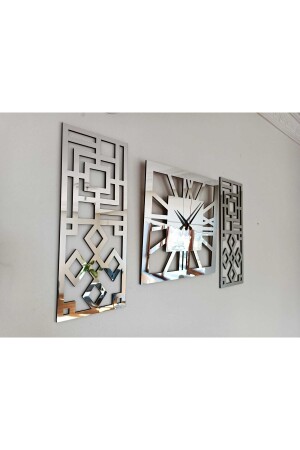 MNZ-رومانية رقمية حديثة ومقلية التصميم الفضة اللون مرآة البليكسغلاس على MDF 3 قطع الجدار ساعة مجموعة Zyk384065043 - Palm Decor
