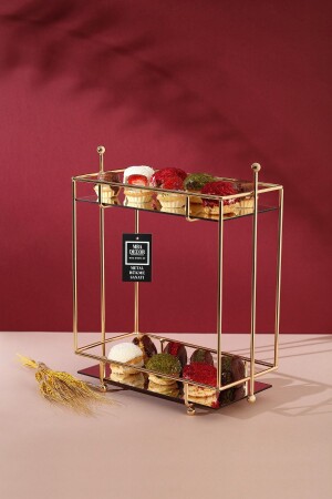 MNZ-مستطيل الذهب مرآة القهوة الجانب عرض هدية تزيين العلاج منظمة MDF الخشب 40 سم PTSSHYGLD - mba decor metal bending art