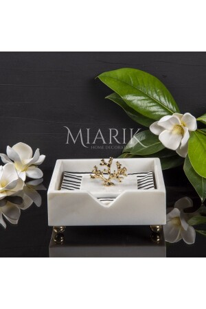 MNZ-مربر أبيض مربع حامل النقرات مع تفاصيل المرجان الذهبية - MIARIK DESIGN & DEKORASYON