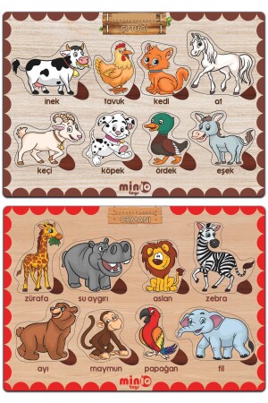 حيوانات الغابة والزراعة التركية من الخشب من الخشب من نوع MNZ مجموعة من اللغز التعليمي - Miniq Toys