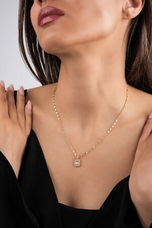MNZ- Mirrored Chain Baguette Stone Gold Necklace 14KLY016 - Altınaşkı