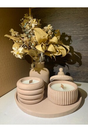 قماش مزخرف من الزهور من الخرسانة MNZ مع سلة مستديرة - Moonsuncandle