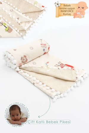 سقفة طفلي من طبقة مزدوجة MNZ - سقفة سدّل للأطفال الجدد - حافة البومبوم بيك - سلسلة الحيوانات - Mordesign