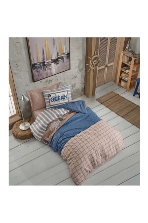 غرفة الشباب من طراز MNZ - غطاء واحد مع غطاء غطاء معصوبات - بحرية البحرية الأزرق MSTK10206 - Cotton Box