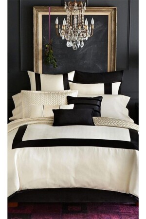 MNZ-سود وأبيض القطن ساترين غطاء القماش مجموعة Mstr - METİNEV