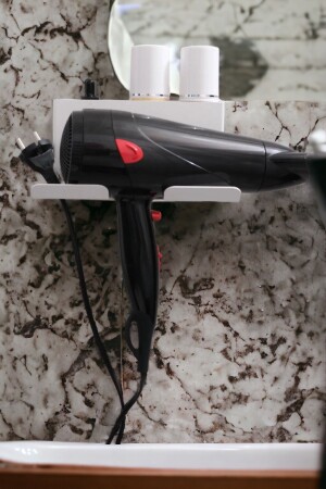 MNZ-بيضاء المعدن الملصق جفاف الشعر رف ملصق حمام منظم المنظمة المنفخة جفاف محفظة Mt83b - Risingmaber