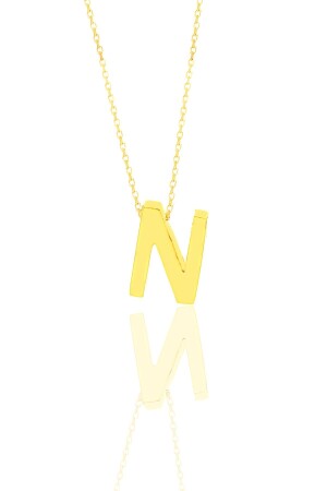 MNZ- الفضة الذهبية المذهبية ثلاثية الأبعاد الحد الأدنى N حرف العنق SGTL11180 - Söğütlü Silver