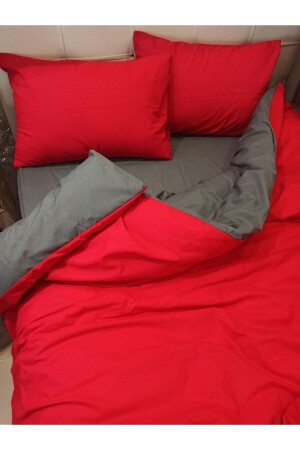 MNZ-مضاعفة الجانب الأحمر الرمادي مزدوج اللون مزدوج غطاء غطاء مع الأوراق المطوية NevDüz - ŞENER HOME