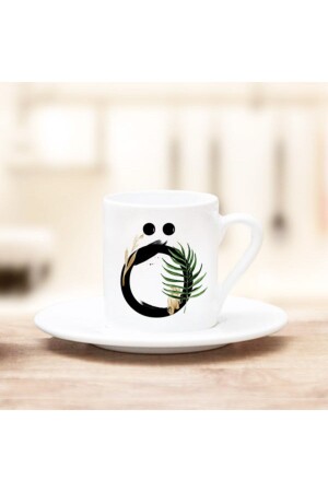 كوب قهوة من تصميم ورقة مزخرفة من MNZ مع خطاب Ö مكتوب AZ-1518 - Ayzi Tasarım