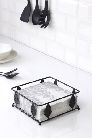 حامل نيبكين مفقدي MNZ مع نمط ورقة سوداء - Okyanus Home