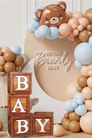 صندوق تزيين حمام الأطفال من الخشب من طراز MNZ مع كتابة الأطفال - Patladı Gitti