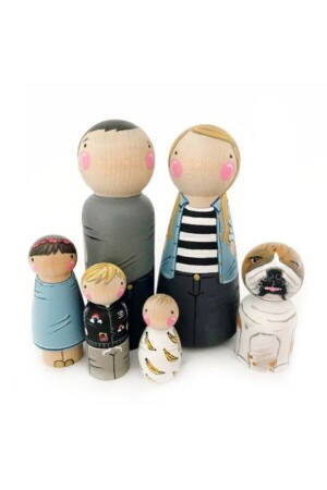 MNZ-ديكورية Peg عائلة اللوحة المجموعة الطبيعية الخشب Peg الطفولة اللوحة والفرشاة - Winnie Baby