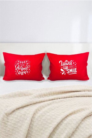 MNZ- Perfect Day طباعة ومكتوبة قضيب الوسادة الزخرفية المزدوجة 50x70 سم - حمراء hdynza20241591 - Hediyenza