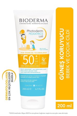 MNZ- Photoderm Pediatrics Lait SPF50+ طفل صغير الحمراء الحمراء الشمسية عالية الحماية في الحليب 200 مل - Bioderma