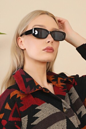 نظارات شمسية نسائية مستطيلة من إطار شيكي أسود MNZ PL22KG531 - Polo55