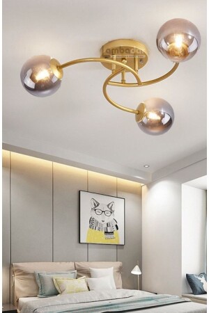 MNZ-الفخامة النموذج Plafonier ثلاثي الذهب عصرية مضيئة الزجاج المدخن LMBDR35092 - Lambadar