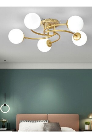 MNZ-الفخامة نموذج Plafonier خمسة ذهبية عصرية الزجاج الأبيض الشنارة LMBDR35093 - Lambadar