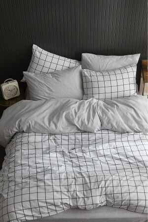 النمط الجيوميتري MNZ غطاء الواحد المطبخ مجموعة البيضاء Plaid طريقتين استخدام الأدلة السرير اللون الرمادي العادي NTTEKWEYZEKOSE - Sares Home