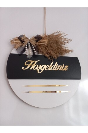 MNZ-مرحبا بكتابة مرآة Plexi خشبية زينة الباب الزينة الخارجية الباب الزينة الأبيض - HeiN