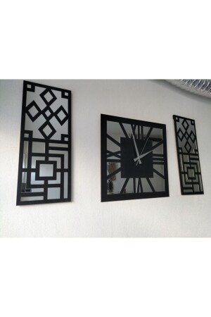 MNZ-رومانية رقمية حديثة ومقلية التصميم الفضة اللون مرآة plexiglass على MDF الجدار ساعة مجموعة من 3 Zyk384065008 - Palm Decor