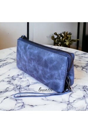 MNZ- الجلد الأصلي البحرية الأزرق- حقيبة يد - Luxetti