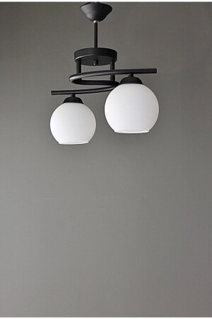 غرفة المعيشة من الزجاج الأسود والأبيض من إضاءة MNZ Poyraz 2 Piece Chandelier - Avizevi