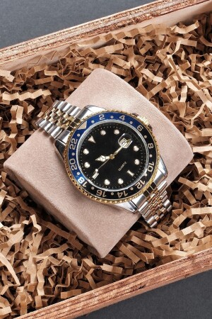 MNZ-الفضة الذهبية المقطورة الصلبة القضية الصلبة الخيط التصميم الأسلوب التقويم ساعة الذراع للرجال pr19588 - pierrose