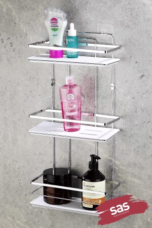 MNZ-الملصق على مدى الحياة من البلورات المقاومة للصدأ رف الحمام منظمة شامبو حامل الكروم البيضاء PRA-5184242-9341 - Sas Haus