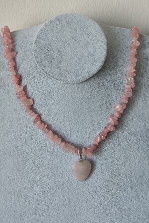 مادة من الـ MNZ المعتمدة على الـ Quartz الوردي المكسور الحجر الطبيعي الحجر القلب العنق - Badeaccessories