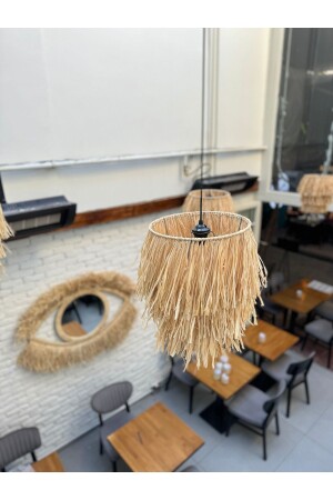 مصباح معلق مزقق من طراز MNZ Raffia Wicker Decorative Pendant Lamp Chandelier M221 - Maison Avf