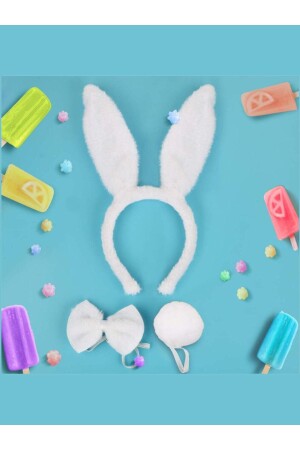 مجموعة عرض من أرنب MNZ (التاج + ربطة القوس + ذيل) لون أبيض - Reilaparty
