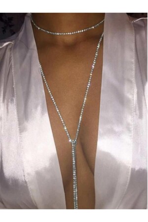 MNZ- الفضة لون كريستال الحجر Rhinestone قلادة - Bahels