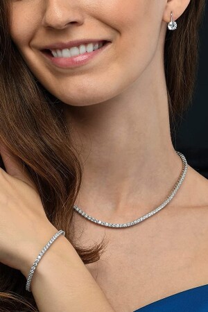 MNZ-النساء Rhinestone Zircon Stone Waterway قلادة وعصا مجموعة - H&E Design