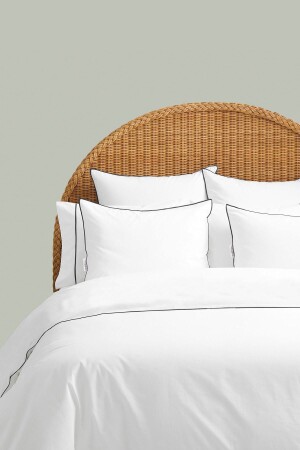 MNZ-من-بيضاء الأساسية السطح القطن الأسود خط أنابيب الفندق سلسلة مزدوجة غطاء غطاء مجموعة RHN2070 - RİTMOHOME