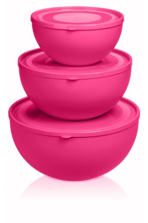كأس من نوع MNZ- Round Bowl مع غطاء مجموعة من 3 ملينيم الوردي اللون (0.6L 2.5L 4L) MP703 - Melkan Home
