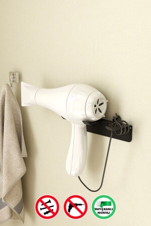 حامل مكنسة جفاف الشعر المعدنية الملتصقة من MNZ ، حامل مكنسة جفاف الشعر السوداء ، منظمة الحمام rsyvna24y - Rosyvien