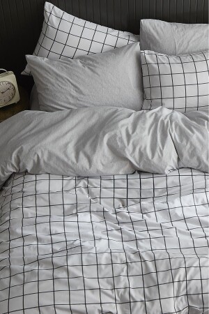 النمط الجيوميتري MNZ غطاء غطاء مزدوج المطبخ مجموعة البيضاء بلايد مزدوج الجانب استخدام سرير شفرة رمادية صافية لون - Sares Home