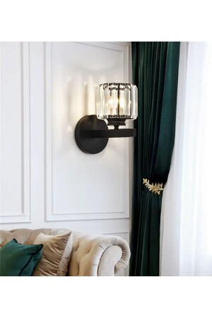 باتري عصرية من نوع MNZ تعمل بتشغيل Sconce Crystal Stone LED Sconce Plug and Play جسم أسود متيت - Burenze