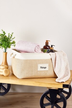 سلة جوت مستطيلة MNZ مع شريط كريم - كبيرة - Serstil