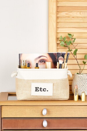 سلة جوت مستطيلة MNZ مع شريطات الكريم - صغيرة - Serstil