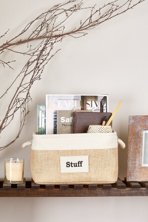 سلة جوت مستطيلة MNZ مع شريط كريم - متوسط - Serstil