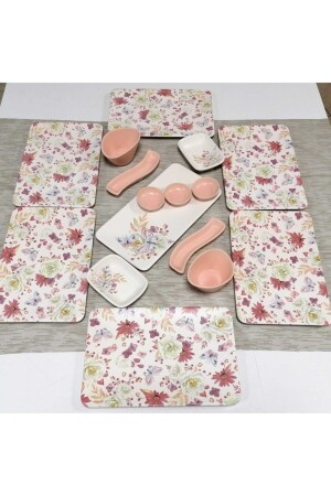 طعام إفطار من طراز MNZ - Set 16 قطعة لـ 6 أشخاص طلاء وردي سييرا فراشة dmt2020161616 - Demet Çeyiz