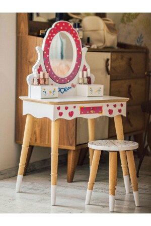 طاولة تجميل الأطفال من الخشب من MNZ Set Çg68-t3006 الوردي - Toysilla