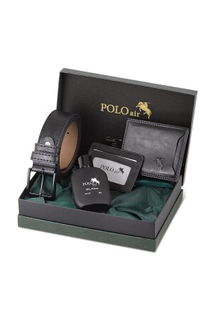 حزام العطر للرجال من صندوق MNZ حامل بطاقة محفظة مجموعة سوداء SETE-3008-P - polo air
