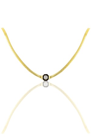 MNZ- الفضة الحجر الواحد والإيناميلد الخنجر الخزف السلسلة العنق SGTL10018GOLD - Söğütlü Silver